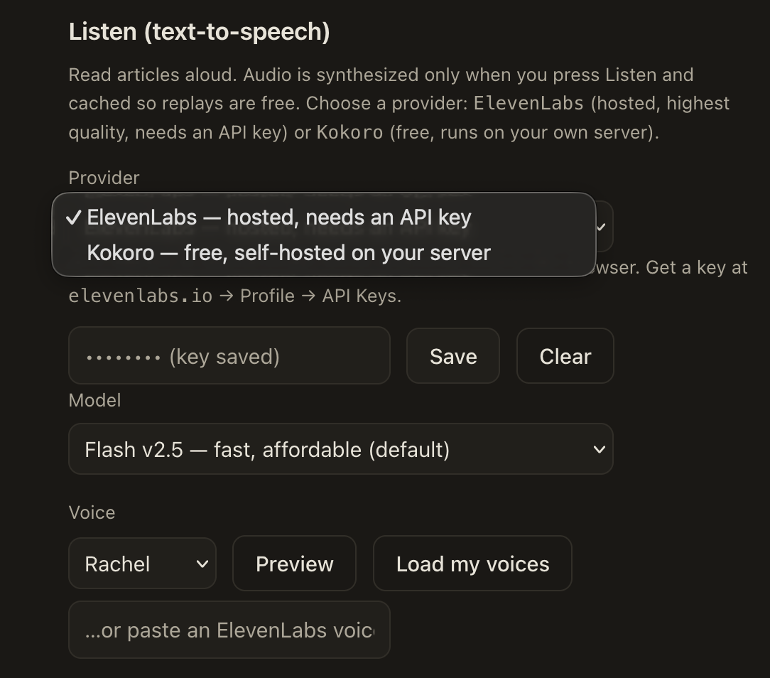 Text-to-Speech options